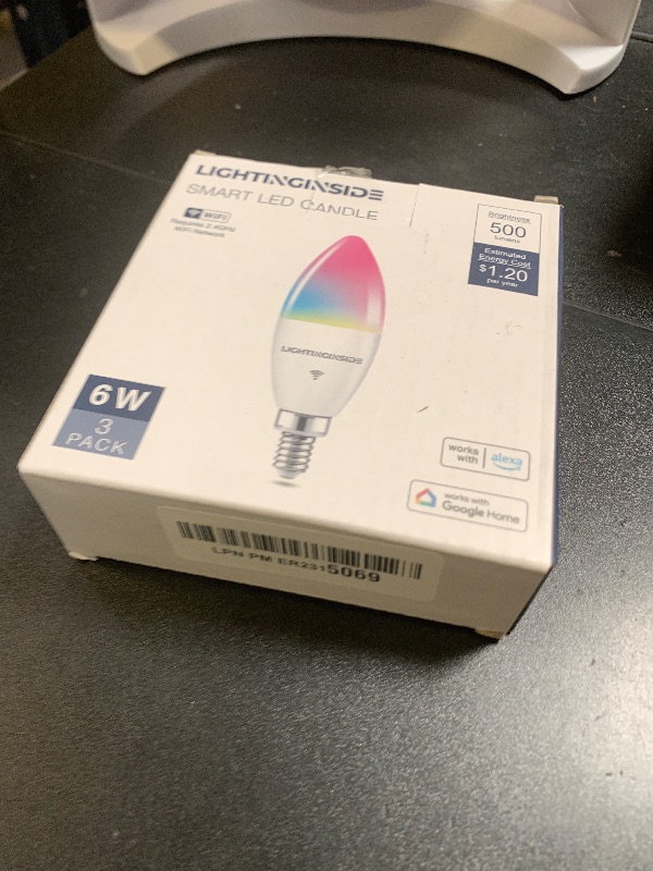 Photo 1 of Lightinginside E12 Smart Light Bulbs 60W Equiv., 500LM 6W RGBCW Candelabra Chandelier Candle Bulb Works with Alexa/Google Home/Smart Life, 2.4G WiFi Bluetooth Bulbs, No Hub Required, ETL Listed, 3PCS