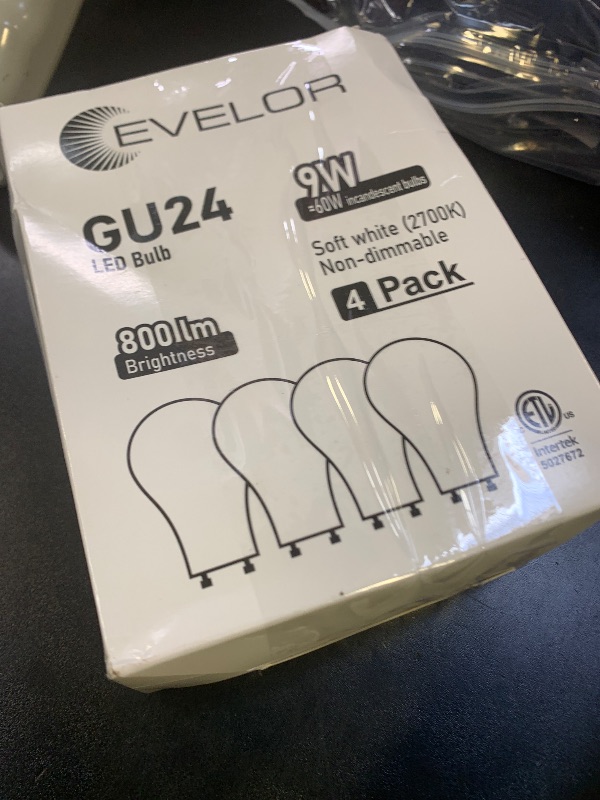 Photo 1 of evelor GU24 LED Light Bulb,60 Watt Equivalent Soft White 2700K,Non-Dimmable,Efficient 9W,800 Lumens Twist and Lock 2 Prong Light Bulbs,15000 Hours,Ideal for Kitchen,Living Room,Bedroom, 4-Pack