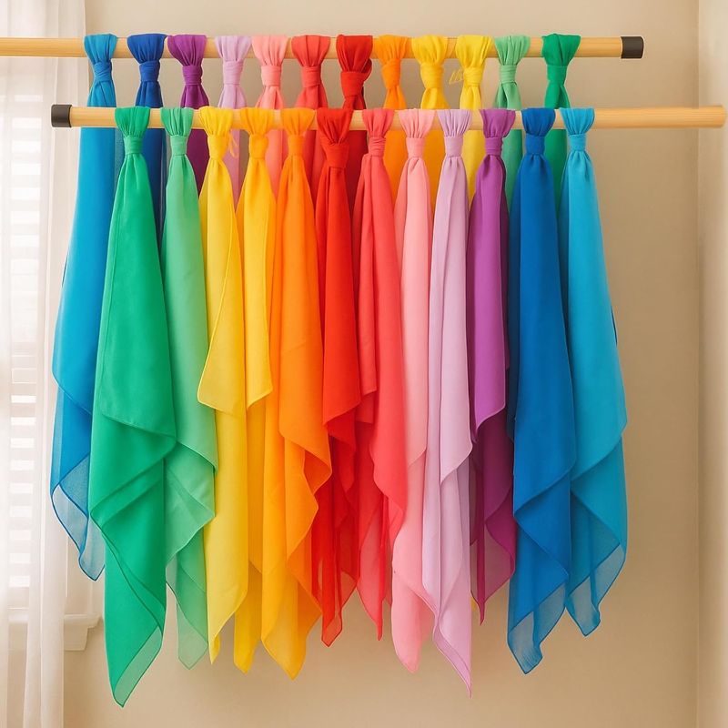 Photo 1 of 24 Pcs Chiffon Juggling Scarves Dance Scarves Bulk 24 x 24 Inches Colorful Square Soft Scarfs for Music Movement Education Musical Performance Magic Trick Props Accessories
