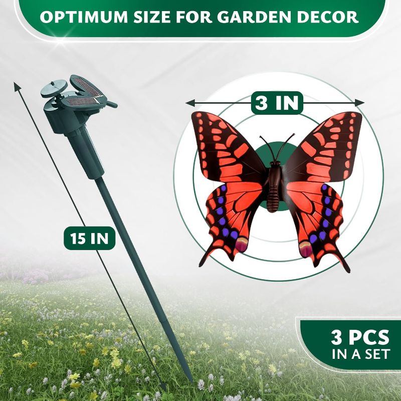 Photo 1 of  Fluttering Solar Butterfly Garden Stakes – Moving Butterfly Decorations with Solar Butterflies, Weathervane Waterproof Outside Decor Stakes, Three Bright Colors | Battery NOT Included