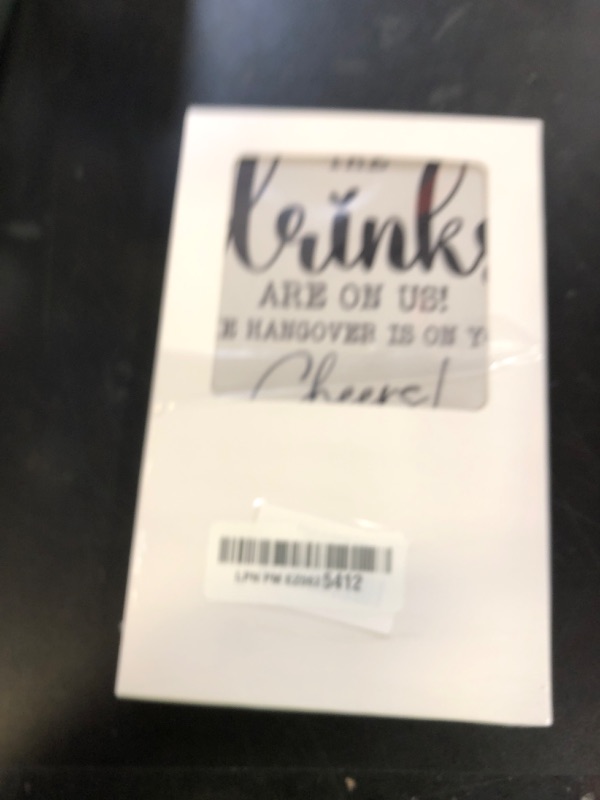 Photo 1 of 5" Funny Bar Wooden Sign With Metal Stand - The Drinks Are On Us - Rustic Bar Decoration Restroom Wood Plaque, Gift For Women & Men, Home & Office Desk Decor & Accessories - C02