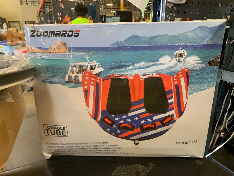 Photo 1 of ZOOMBROS Towable Tubes for Boating 2 Person, Water Tubes for Boats to Pull, Safety Inflatable Boat Tubes and Towables, Water Sport Towables with Drainage, Quick Connector and Wings