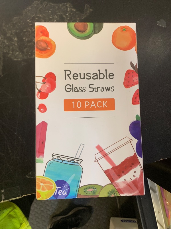 Photo 1 of 10 Pcs Reusable Glass Boba Straws,9''x14 mm Wide Glass Drinking Jumbo Smoothie Straw for Bubble Tea,Milkshakes,Set of 5 Straight and 5 Bent with 2 Cleaning Brushes -Dishwasher Safe
