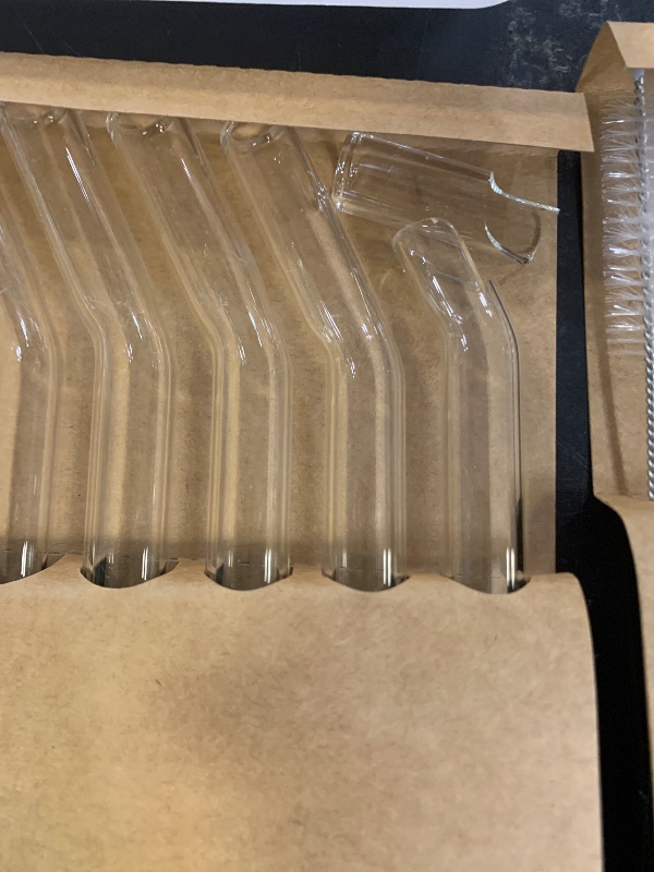 Photo 1 of 10 Pcs Reusable Glass Boba Straws,9''x14 mm Wide Glass Drinking Jumbo Smoothie Straw for Bubble Tea,Milkshakes,Set of 5 Straight and 5 Bent with 2 Cleaning Brushes -Dishwasher Safe