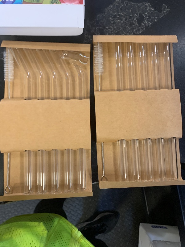 Photo 1 of 10 Pcs Reusable Glass Boba Straws,9''x14 mm Wide Glass Drinking Jumbo Smoothie Straw for Bubble Tea,Milkshakes,Set of 5 Straight and 5 Bent with 2 Cleaning Brushes -Dishwasher Safe