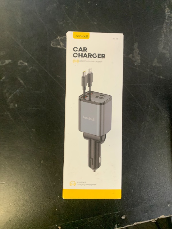 Photo 1 of Lamicall Retractable USB C Car Charger, 69W [Upgrade-Compact] 4 in 1 Car Phone Charger Adapter with Bult in 31.5in Retractable Cable for iPhone 16/15/14/13/12/11, Galaxy, Pixel, Airpods