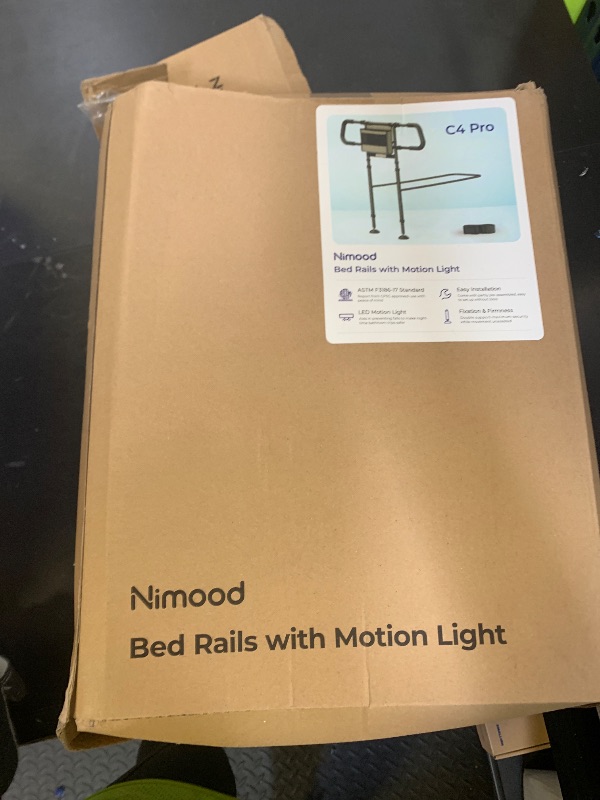 Photo 1 of NIMOOD C4 PRO Bed Rails for Elderly Adults Safety with Extension Legs, Adjustable Heights Bed Cane with Widened Handrail, Stable Bed Assist Rails with LED Motion Light, Avoid Seniors Bedside Fall