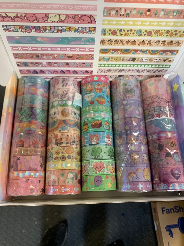 Photo 1 of WAPETASHI 50 Rolls Washi Tape Set, Silver Cute Washi Tape for Scrapbooking, Bullet Journal, Planner, Gift, Rainbow Masking Decorative Tape for Kids