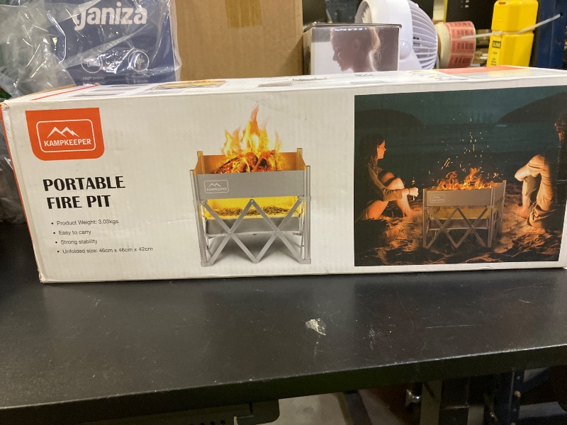Photo 1 of KAMPKEEPER Portable Fire Pit, Outdoor Tabletop Firepit 18 Inch, 304 Stainless Steel Wood Burning Fireplaces, Collapsible Pop Up Fire Pit for Outside, Included Heat Shield for Leave No Trace Fires