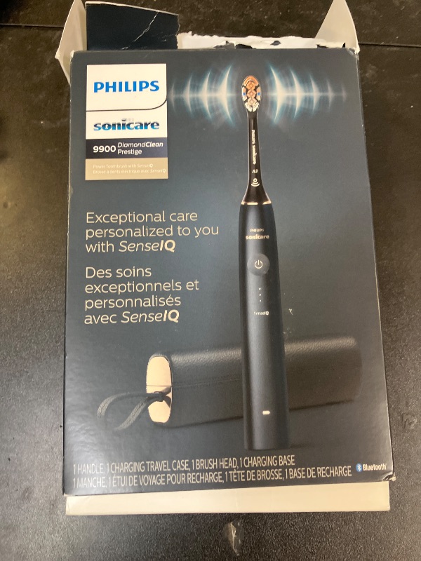 Photo 1 of Philips Sonicare DiamondClean 9900 Prestige Electric Toothbrush - with SenseIQ Technology and Advanced AI App, 5 Brushing Modes, 3 Intensity Levels, Charging Travel Case,Midnight Blue, Model HX9990/12