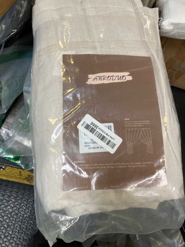 Photo 1 of ANRODUO Extra Long Beige Linen Curtains 120 inch Length 2 Panels Tan Neutral Farmhouse Living Room Drapes Light Filtering Semi Sheer Linen Drapes 120 inches Long for Floor to Ceiling Window