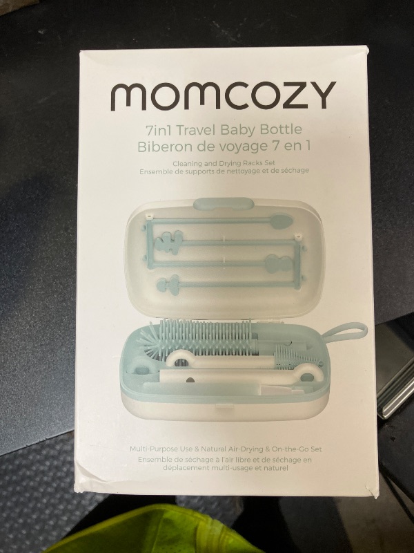 Photo 1 of Momcozy Bottle Brush Set - Baby Bottle Cleaner Kit with Silicone Brush, Nipple Brush, Straw Brush, Soap Dispenser, Drying Rack - 7 in 1 Bottle Cleaning Tool for Home and Travel