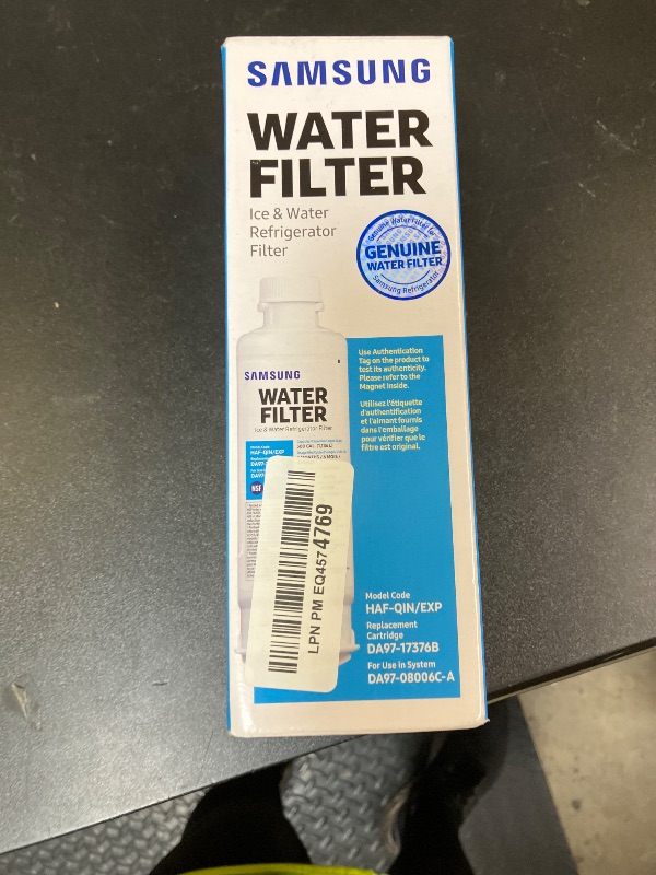 Photo 1 of SAMSUNG Genuine Filter for Refrigerator Water and Ice, Carbon Block Filtration, Reduces 99% of Harmful Contaminants for Clean, Clear Drinking Water, 6-Month Life, HAF-QIN/EXP, 1 Pack