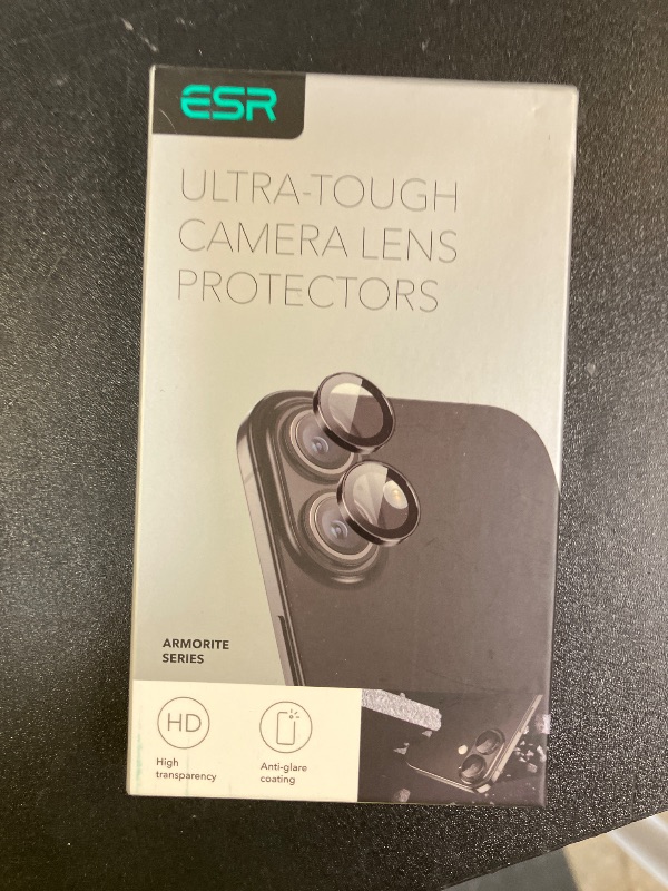 Photo 1 of ESR for iPhone 16/16 Plus Camera Lens Protector, Ultra-tough HD Individual Lens Protectors, Scratch Resistant, Ultra-thin Tempered Glass, Armorite Series, 1 Pack, Black