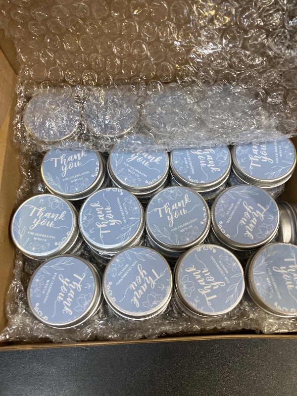 Photo 1 of MTLEE 50 Pcs Thank You Candles Gift Wedding Favors Baby Shower for Guests 1 oz Lavender Scented Soy Wax Candle Aromatherapy Candle Favors for Bridal Baby Shower (Blue,Floral)
