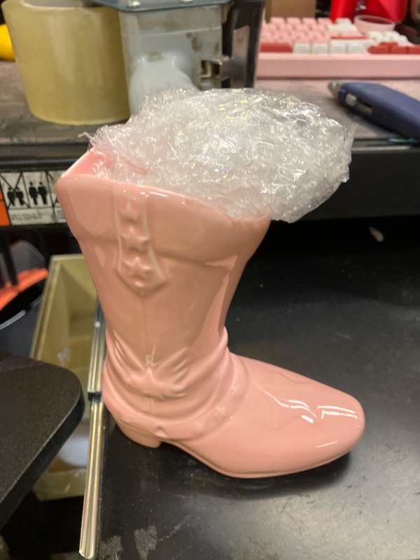 Photo 1 of CroBlissful Cowgirl Boot Vase for Book Shelf Ceramic Cowboy Decoration Arrangements Nice Western Country Accent Vase Unique Boot Planter for Modern Aesthetic Room Wedding Decor(Pink,5.9 Inch)