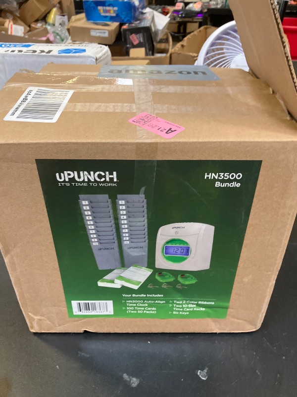 Photo 1 of uPunch HN3500 Advanced Time Clock Bundle for Small Business: Complete Employee Time Tracking System with 100 Time Cards, 2 Racks, 2 Ribbons, and 6 Keys