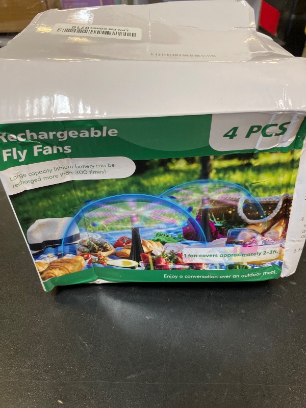 Photo 1 of Fly Fans for Tables Rechargeable, Flies Fan to Keep Flies Away by Soft Blades, Food Fans for Camping, Picnic, Fishing, 4PCS, Black?Party Essentials Picnic Accessories for Outside