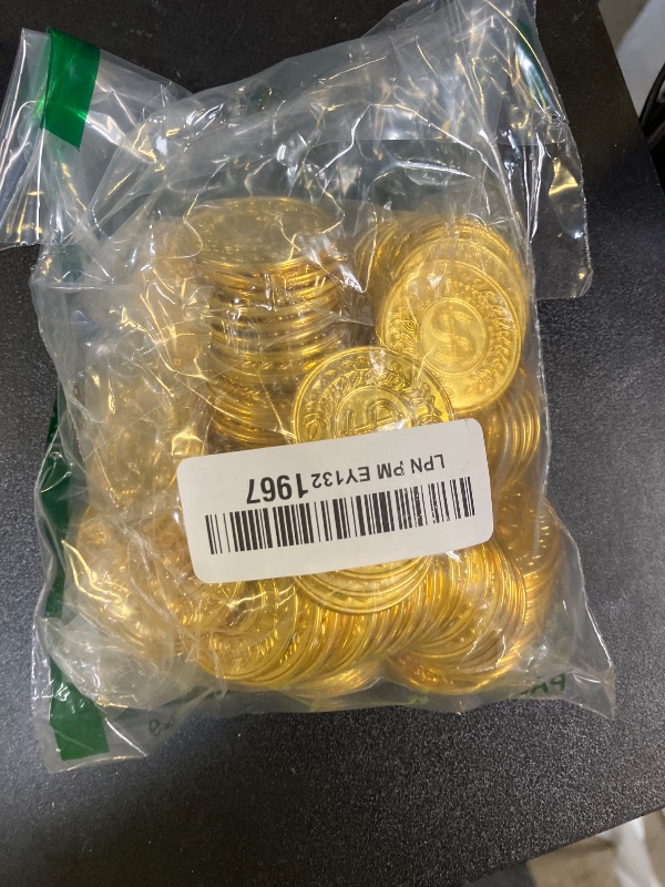 Photo 1 of 120 PCS Gold Coins, 1.4 in Plastic Gold Coins, 0.08 in Thick Fake Coins Pirate Coins Tokens Play Coins for Kids, Pirate Treasure Classroom Reward Adventure Theme Party Supplies for Pirate Party