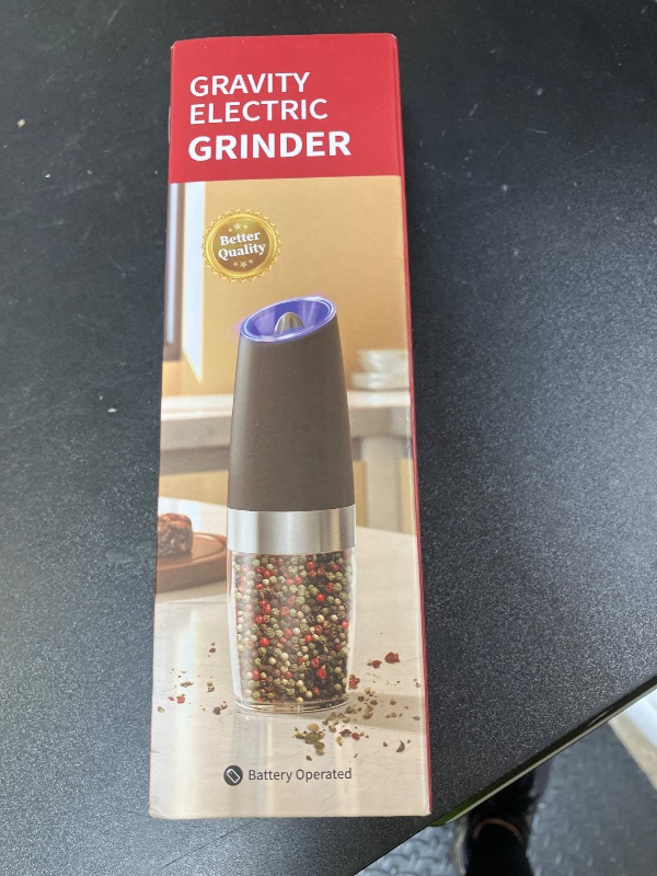 Photo 1 of CIRCLE JOY Gravity Electric Pepper Grinder Salt Grinder Pepper Griner Mill Electric with LED Light, Battery Operated, Adjustable Coarseness, Washable 135ml Container, Black