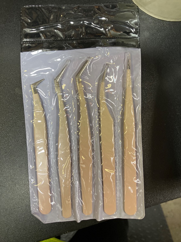 Photo 1 of Rnodoilkfly 5 Pcs Lash Extension Tweezers, Lash Tweezers for Eyelash Extension, Straight and Curved Eyelash Tweezers, For Professional Eyelash Extension Artists, Girls, Women, Beginners