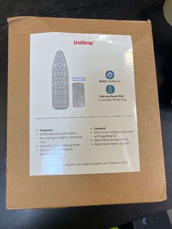 Photo 1 of UniSimp Ironing Board Cover and Pad 15X54“ - Extra Thick Natural Cotton, Scorch & Stain-Resistant Padding, Standard Size Iron Board Cover with Metal Fasteners Heavy Duty Elastic Edge, Heatproof