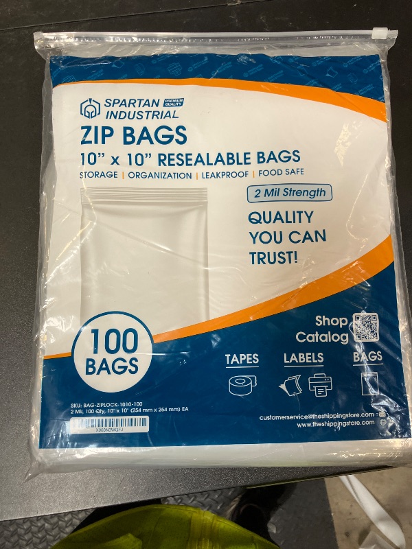 Photo 1 of Spartan Industrial - 10” X 10” (100 Count) 2 Mil Clear Reclosable Zip Plastic Poly Bags with Resealable Lock Seal Zipper