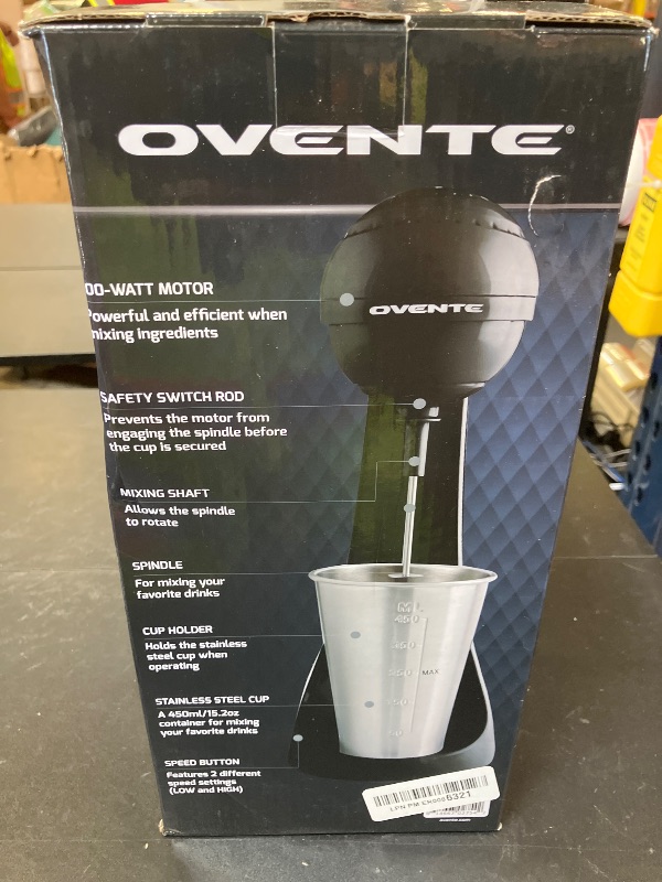 Photo 1 of OVENTE Classic Milkshake Maker Machine with 2 Speed Setting, Safety Lock & 15.2 Ounce Stainless Steel Mixing Cup & Rod, Electric Drink Mixer Ideal for Malted Milk, Protein Shakes & More, Black MS2070B