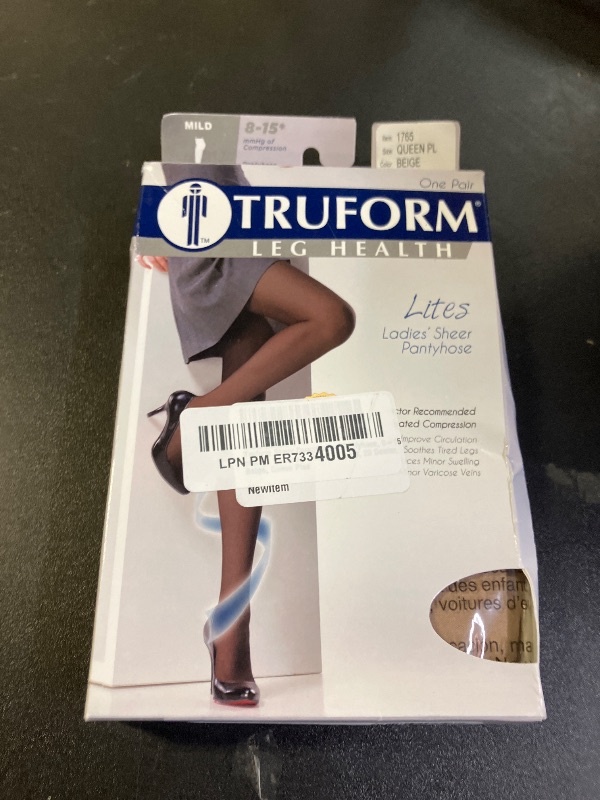 Photo 1 of Truform Sheer Compression Pantyhose, 8-15 mmHg, Women's Shaping Tights, 20 Denier, Beige, Queen Plus