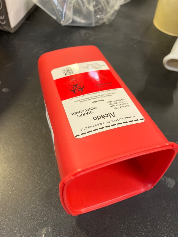 Photo 1 of Alcedo Sharps Container for Home Use 1 Quart (1-Pack) | Biohazard Needle and Syringe Disposal | Small Portable Container for Travel and Professional Use