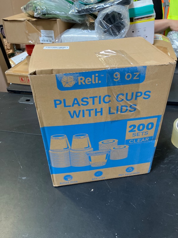 Photo 1 of Reli. Plastic Cups with Lids 9 Oz (200 Sets) | Clear Plastic Cups with Lids | 9 Oz Disposable PET Bulk | PET Container Clear with Flat Tops for Party,
