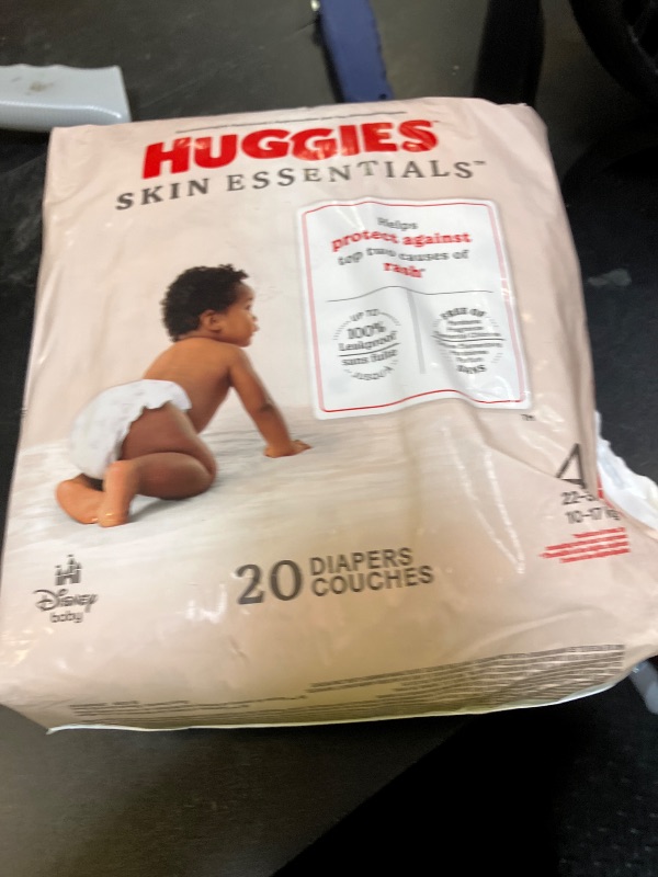 Photo 1 of Huggies Size 4 Diapers, Skin Essentials Baby Diapers, Size 4 (22-37 lbs), 20 Count, Packaging May Vary