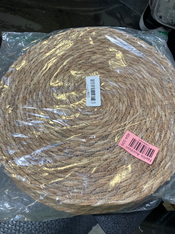 Photo 1 of 13.8 in Round Woven Placemats Plate Chargers Set of 6, Boho Farmhouse Rustic Woven Place Mats for Dining Table Decor, Rattan Wicker Table Mats Jute Braided Chargers for Dinner Plates 