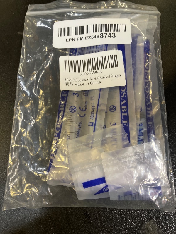 Photo 1 of 4 Pack 3ml Disposable Syringe with 23Ga 1.0 Inch, Luer Lock Syringes, Individual Sterilized Wrapped