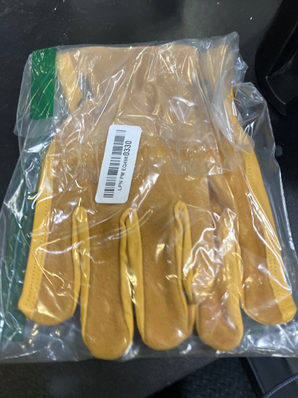 Photo 1 of SAWANS Leather Working Gloves Work Gardening Gloves Thorn Proof Garden Heavy Duty Utility Men Women Construction (Yellow, X-Large)