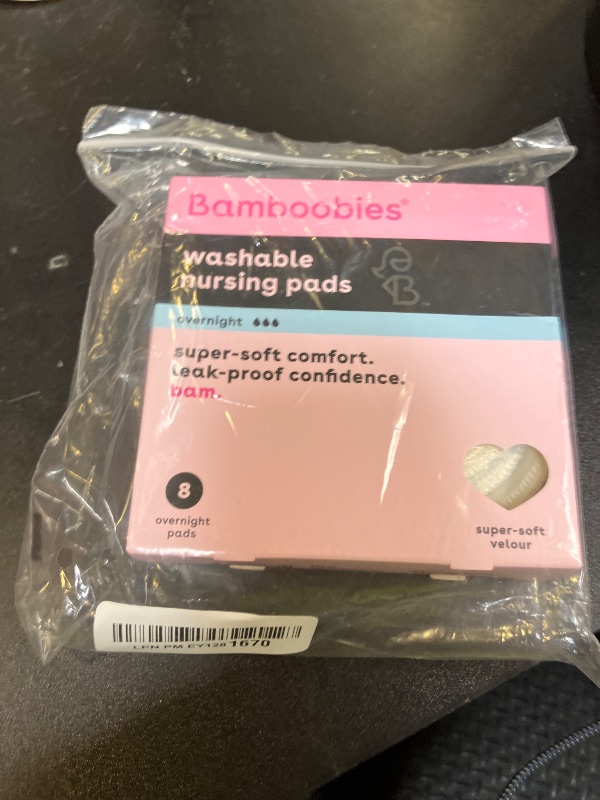 Photo 1 of Bamboobies Overnight Nursing Pads, Ultra-Soft Velour, Reusable and Washable for Nightly Use, Leak-Proof Pads for Breastfeeding, 8 Pads
