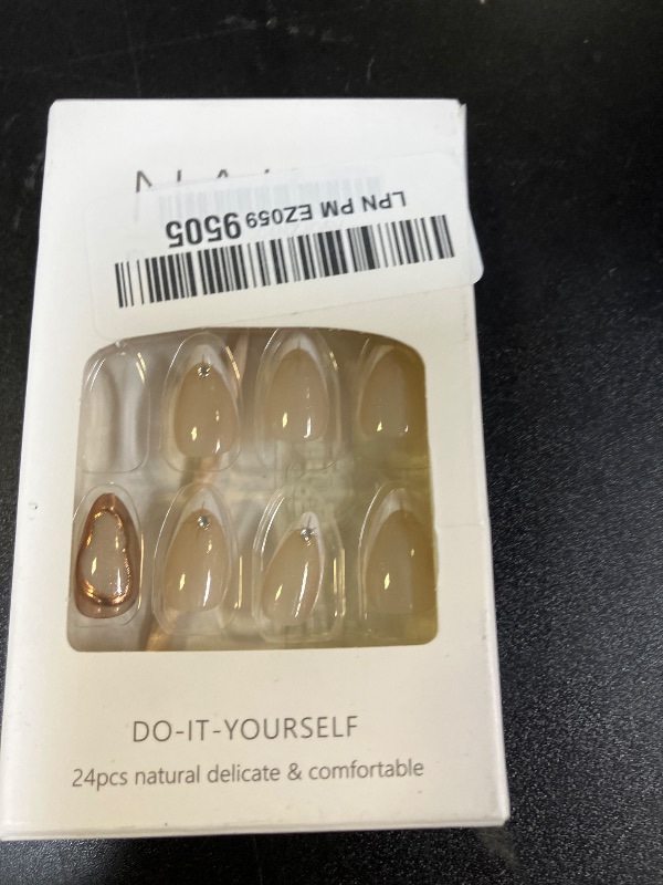 Photo 1 of Hrnsnails Nail Press ons, Short Almond Press On Nails White French Tip Fake Nails with 3D Flashing Sun Temperament Manicure Design, Acrylic Artificial False Nails Press On Stick On Nails for Women