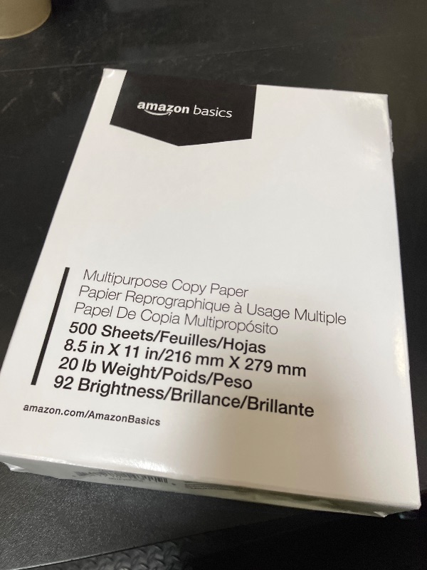 Photo 1 of Amazon Basics Multipurpose Copy Printer Paper, 8.5 x 11 Inches, 20 lb, 1 Ream, (500 Sheets), 92 Bright, White