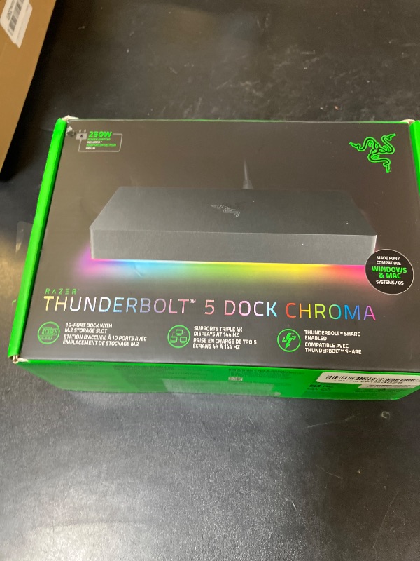 Photo 1 of Razer Thunderbolt 5 Dock Chroma: 10 Port Docking Station with M.2 Storage Slot - 120Gbps Transfer Speeds - 3X 4K Displays at 144 Hz on TB5/4 Laptops - 140W PD - Active Cooling - TB Share - Black