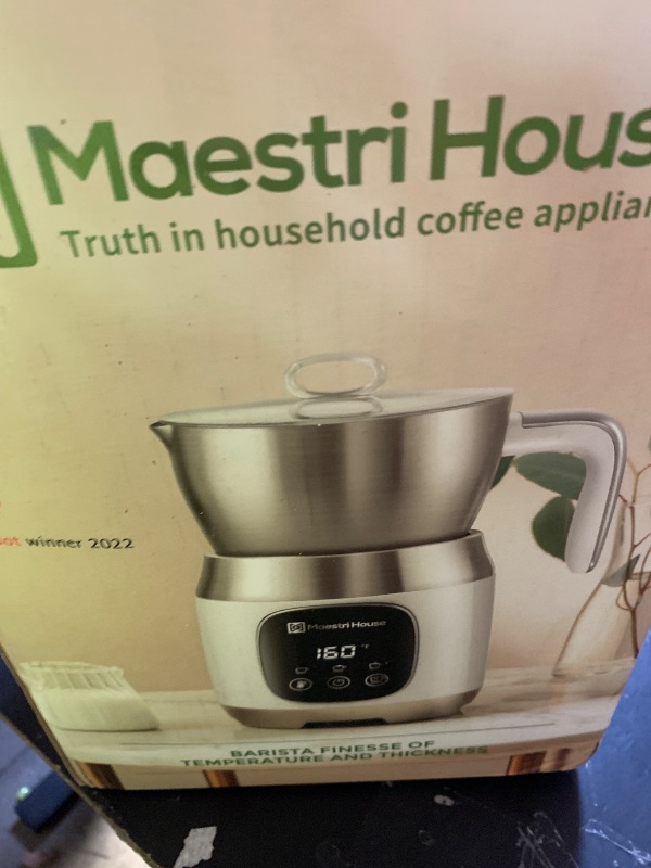 Photo 1 of Maestri House Milk Frother, Variable Temp and Froth Thickness DualFro 600 Milk Frother Steamer, 21OZ Smart Touch Control Milk Warmer, Dishwasher Safe, Memory Function for Latte&Hot Chocolate (White)