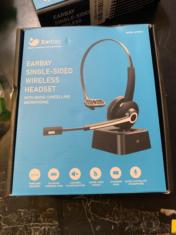 Photo 1 of Earbay Trucker Bluetooth Headset, Wireless Headphones with Microphone Mute & USB Dongle, Wireless Headset with Mic for Work Noise Canceling & Charing Base for Work/PC Computer/Phones/Office/Meeting