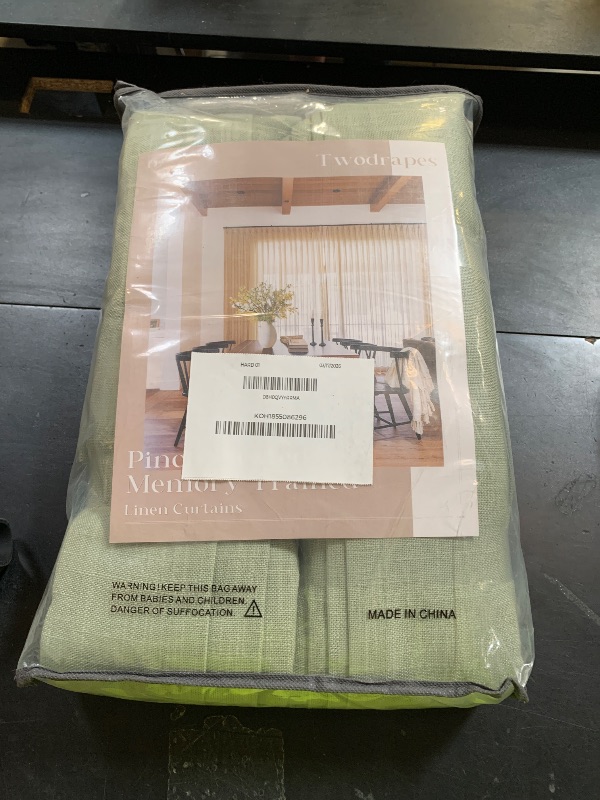 Photo 1 of 105 Inch Sage Green Curtains for Living Room Linen Blend Semi Sheer Pinch Pleated Drapes 105 Inches Long 2 Panels Set Light Filtering Privacy Window Curtains Light Green Rustic Country Home Decor