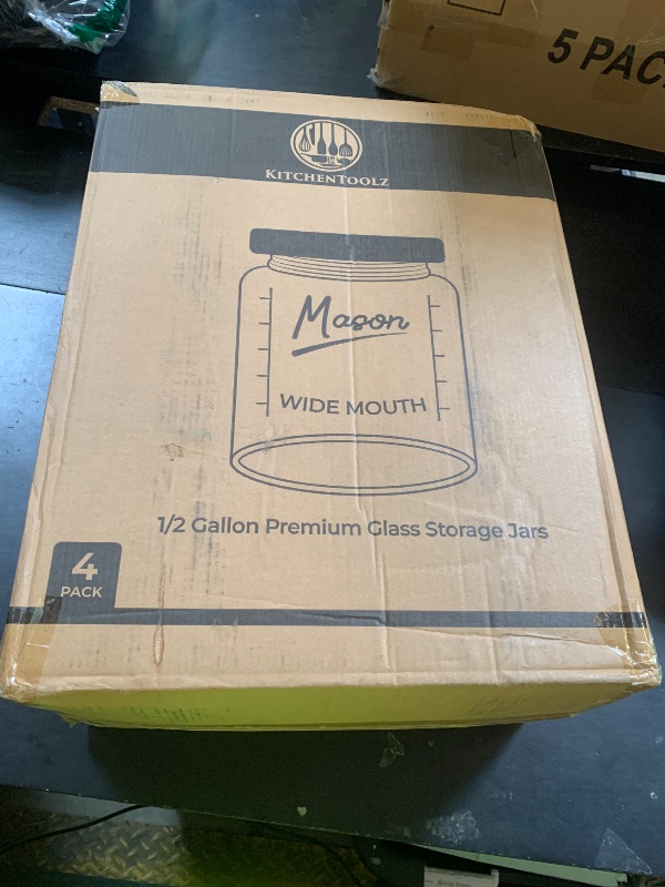 Photo 1 of Kitchentoolz Half Gallon Glass Mason Jars with Extra Wide Mouth & Metal Lids - Airtight Food Storage & Canning Jars with Measurement Markings - 1/2 Gallon Mason Jar (4pk)