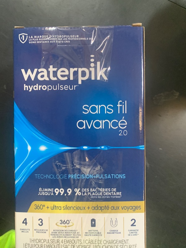 Photo 1 of Waterpik Cordless Advanced 2.0 Water Flosser For Teeth, Gums, Braces, Dental Care With Travel Bag and 4 Tips, ADA Accepted, Rechargeable, Portable, and Waterproof, White WP-580, Packaging May Vary