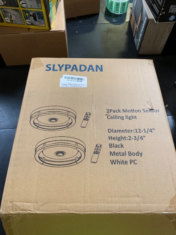 Photo 1 of Slypadan Outdoor Motion Sensor Ceiling Light with Remote,24W Dimmable & 2700K-3000K Adjustable Exterior Flush Mount Ceiling Lights,12" Outdoor Porch Light Fixture for Garage,Entryway,Patio,2 Pack