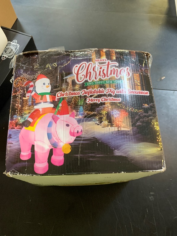 Photo 1 of 7FT Christmas Inflatables Cute Inflatable Christmas Inflatable Santa with Pink Pig Christmas Decorations Outdoor Christmas Blow Up for Yard, Outside, Built-in LED Lights with Tether