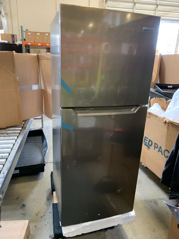 Photo 1 of Frigidaire 10.1 Cu. Ft. Compact ADA Top Freezer Refrigerator in Brushed Steel with Electronic Control Panel, Reversible Door Swing, ENERGY STAR