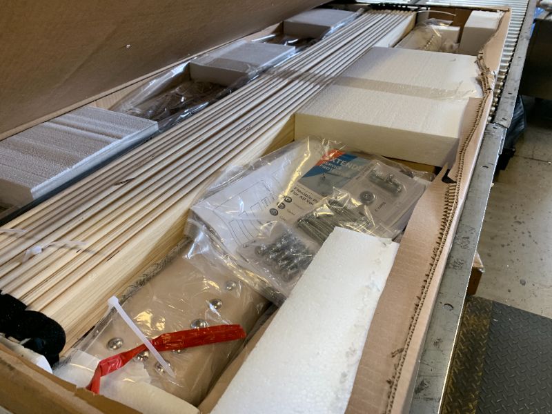 Photo 1 of GarveeHome Upholstered Canopy Bed Frame Queen Size with headboard, Button Tufted, Nailhead Trim Design, No Box Spring Required, Beige(Shipped in 2 Boxes)