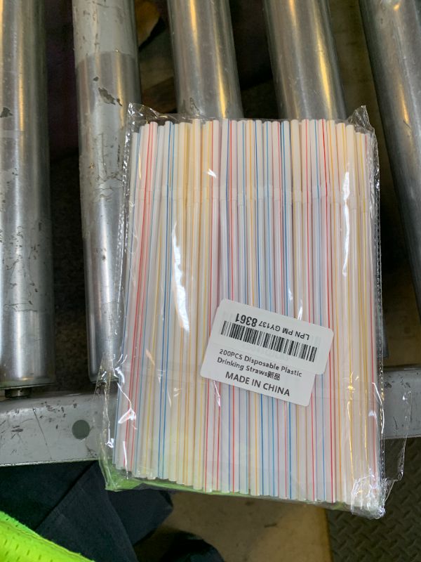 View 2 of [200 Pack] 8.5" High Flexible Plastic Straws,Bendable Disposable Drinking Straws -Striped Assorted Colors for Home Use Milk Juice Drinks