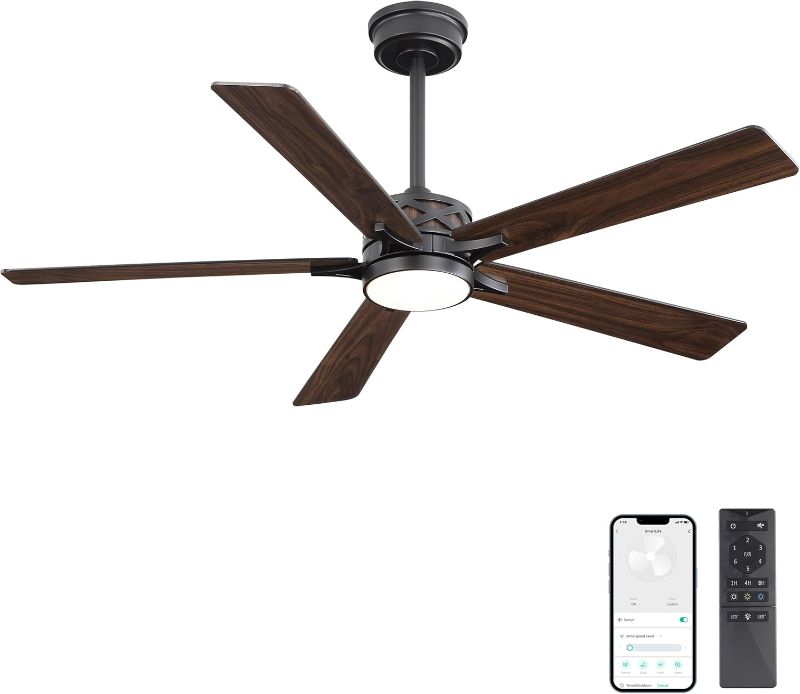 Photo 1 of WINGBO 65" Smart Ceiling Fan with Lights, Black/Walnut Blades, 6 Speeds Reversible DC Motor, Works with Alexa and Google Assistant, 3CCT Dimmable LED Ceiling Fan for Bedroom Living Room, Black Finish
